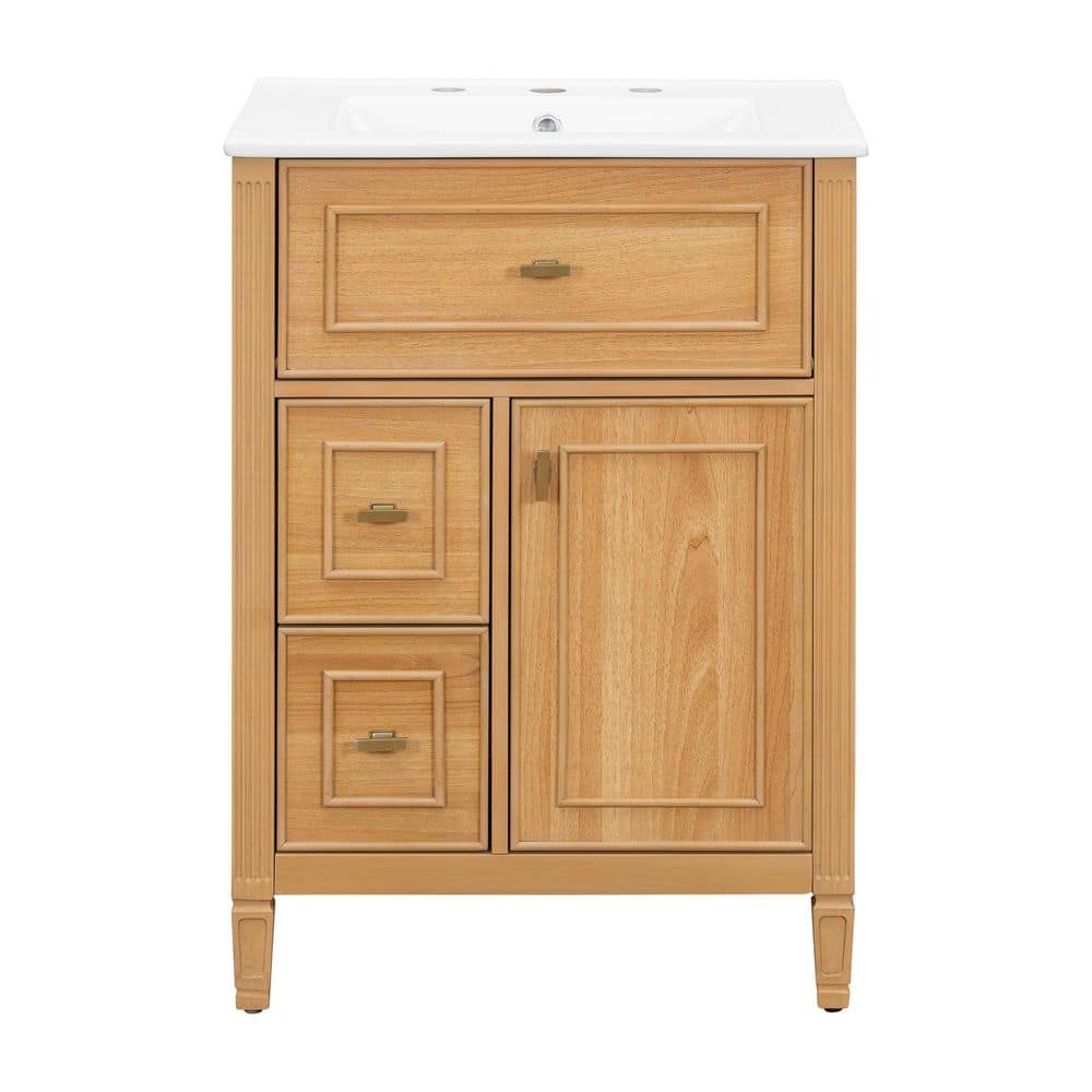 24 in. Yellow Wood Rectangle Vessel Sink Bathroom Vanity Combo with One Flip Drawer and Two Drawers price history on PriceWatchPro