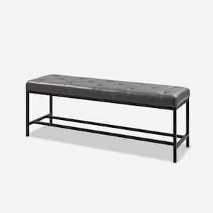 Horaz Grey Faux Leather 50 in. W Upholstered Bench with Button-Tufted