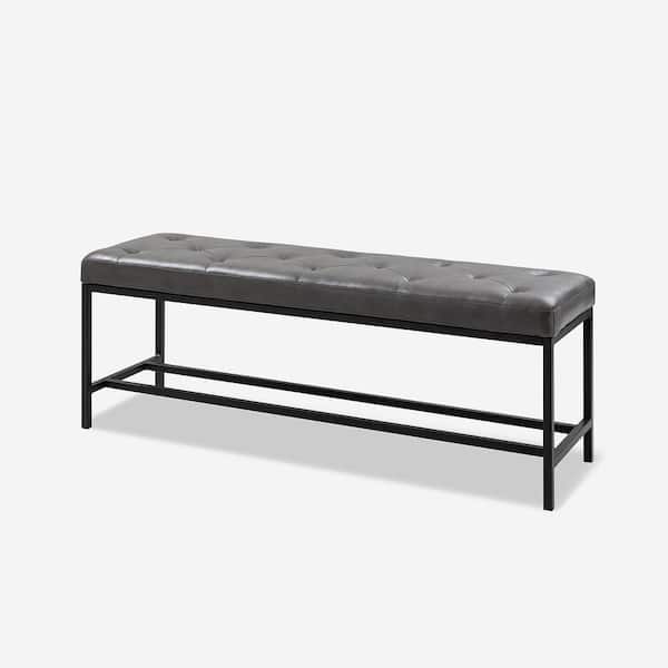 JAYDEN CREATION Horaz Grey Faux Leather 50 in. W Upholstered Bench with Button-Tufted