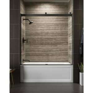 Levity 59.625 in. x 62 in. Frameless Sliding Tub Door in Anodized Dark Bronze with Handle