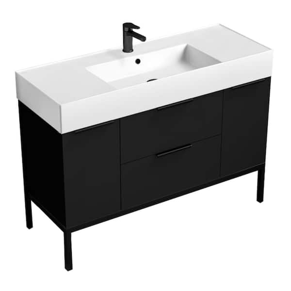 Nameeks Derin 47.6 in. W x 18.1 in. D x 34.65 in. H Modern Bathroom Vanity in Matte Black With White Ceramic Top