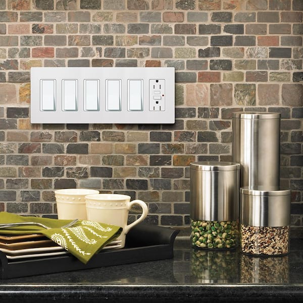 Claro 6 Gang Wall Plate for Decorator/Rocker Switches, Gloss, White (CW-6-WH) (1-Pack)
