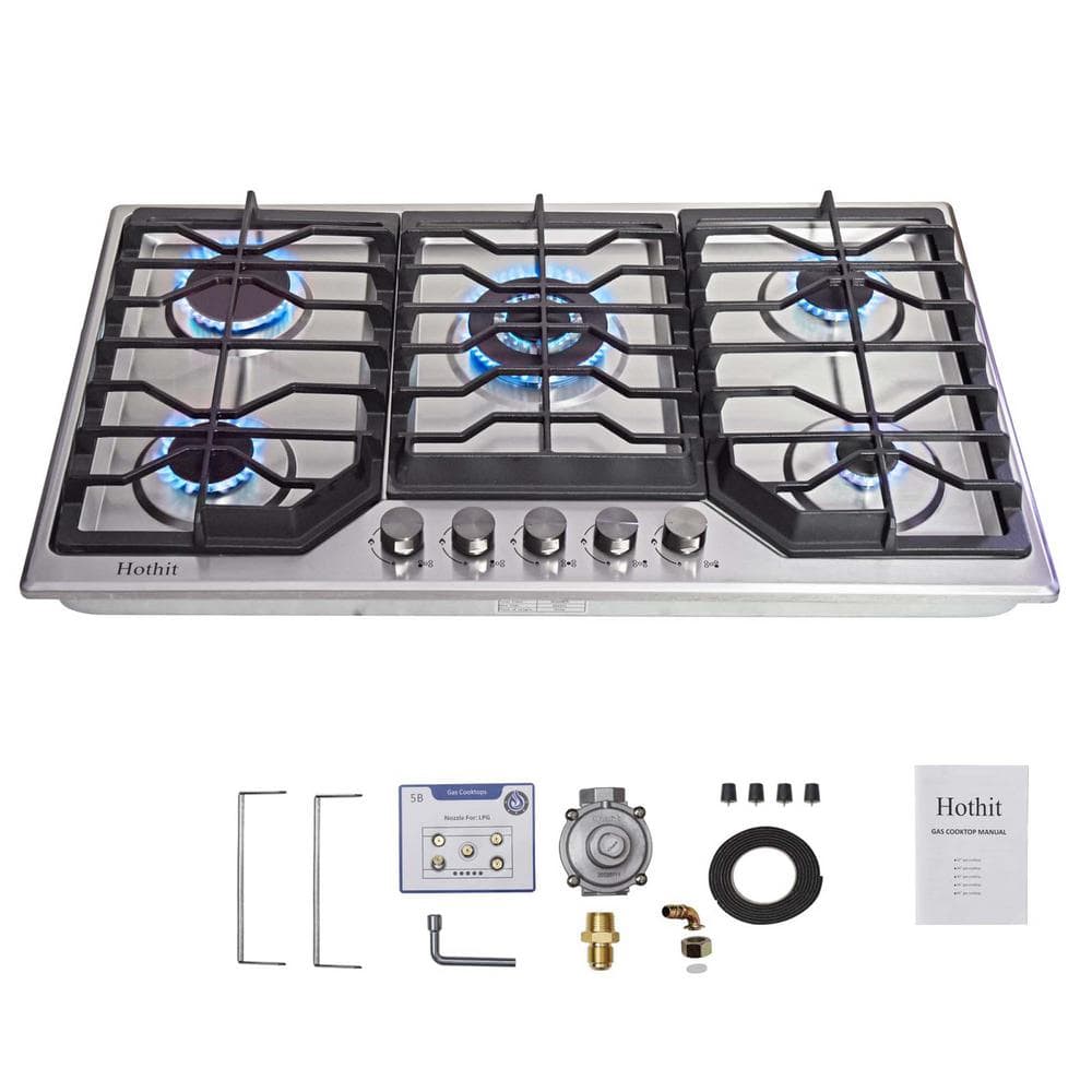 34 in. 5-Burners Recessed Gas Cooktop in Stainless Steel with Gas Cooker Stove Propane Gas/Natural Gas Convertible