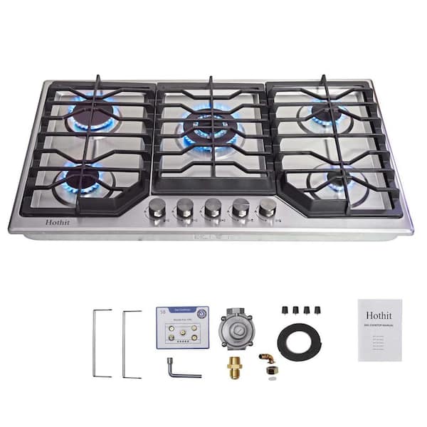 Unbranded 34 in. 5-Burners Recessed Gas Cooktop in Stainless Steel with Gas Cooker Stove Propane Gas/Natural Gas Convertible