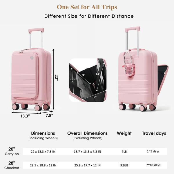 Polibi 4-Pieces Pink ABS Plastic Luggage Set with USB Charging
