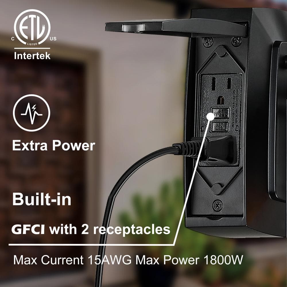 Matte Black Outdoor Lantern Sconce with Clear Glass and GFCI Outlets
