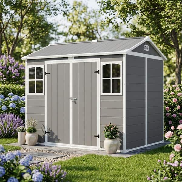 8 ft. W x 6 ft. D All-Weather Resin Lockable Garden Storage Shed with Floor and Windows for Garden Tools (48 sq. ft.)