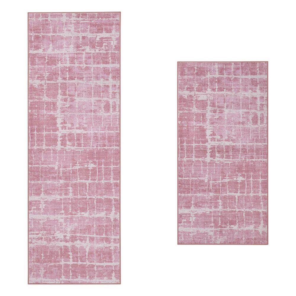 Theo Light Pink 2 ft. x 6 ft. Woven Abstract Polyester 2-Piece Set Area Rug price history on PriceWatchPro