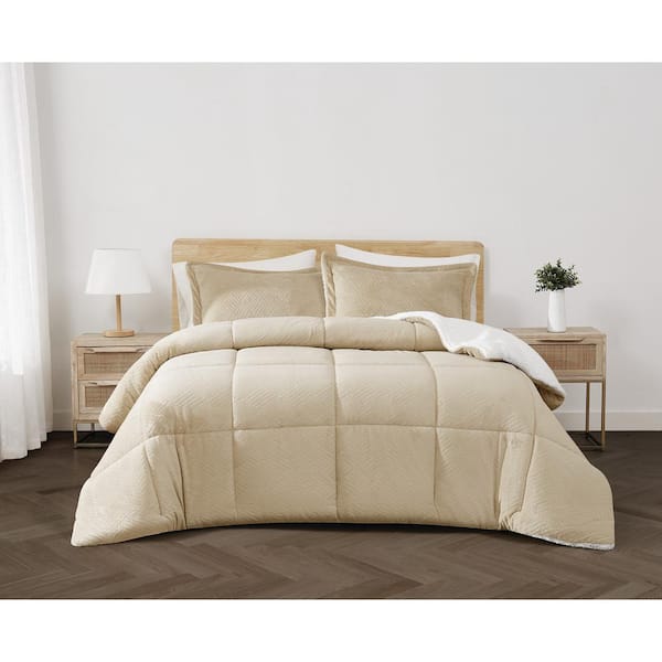 Carved Faux Fur Polyester Tan Twin/Twin XL 2 Piece Comforter Set