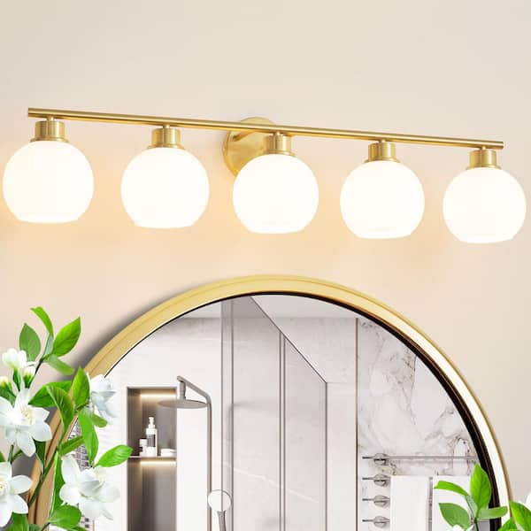 Deyidn Modern 38.98 in. 5-Light Gold Bathroom Vanity Light Interior ...