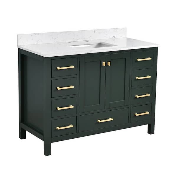 StarrySky 48 inch Undermount Single Sink Freestanding Bath Vanity in Green with Engineered Stone Top