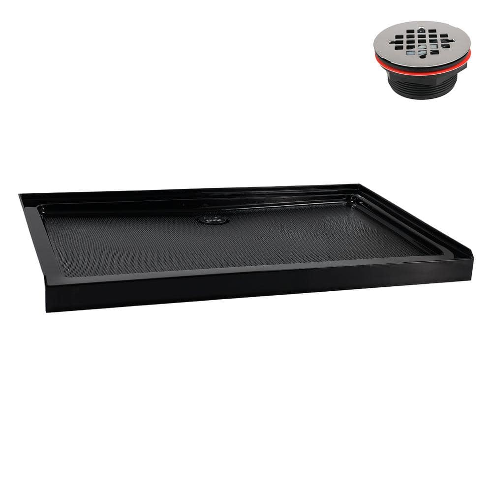 Glossy Black Rectangular Acrylic Shower Base with Center Drain