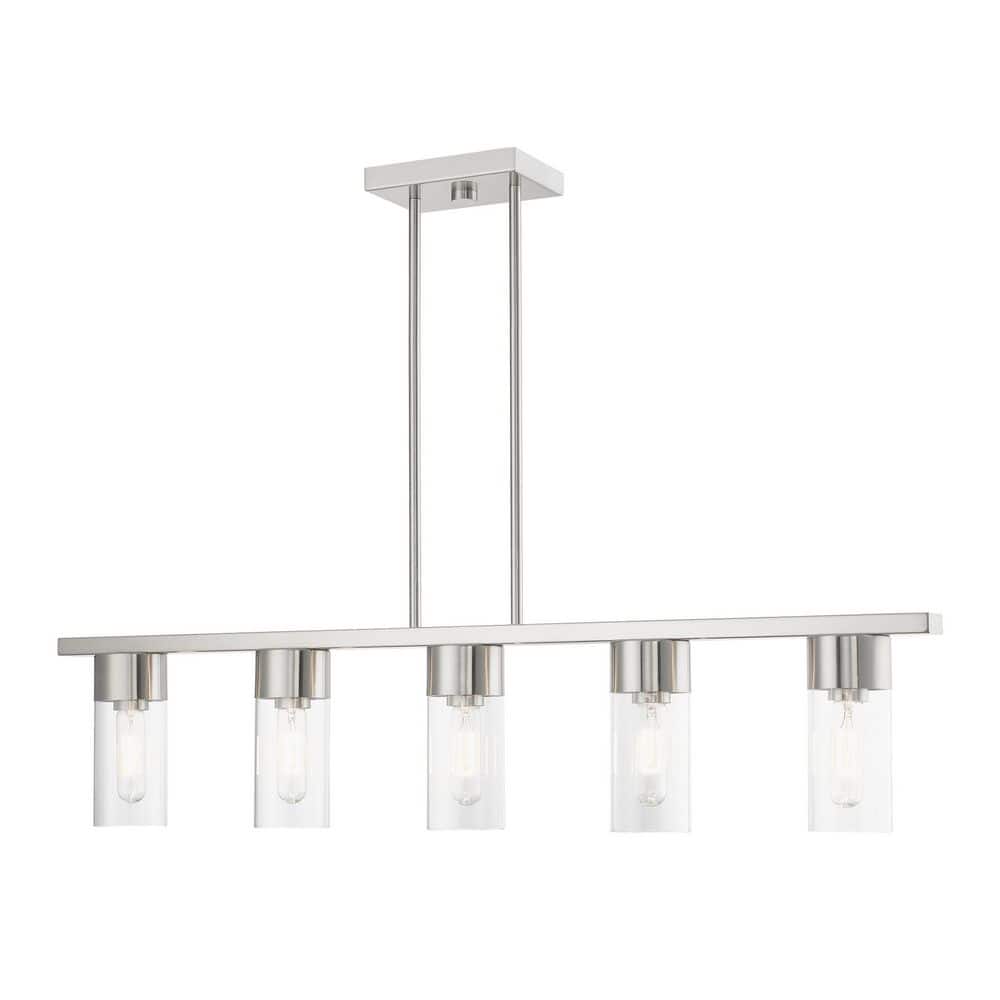 Carson Brushed Nickel 5-Light Linear Chandelier with Clear Glass