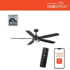 Driskol 60 in. White Color Changing LED Matte Black Smart Ceiling Fan with Light Kit and Remote Powered by Hubspace