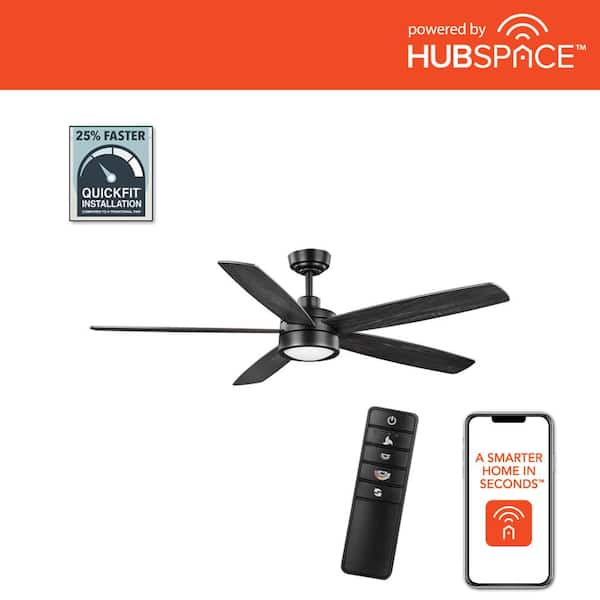 Home Decorators Collection 60 in. Sirrine Indoor/Outdoor Matte Black Smart Ceiling Fan with Remote Control Powered by Hubspace