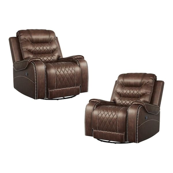 EVERGLADE HOME Bergen 39.75 in. D Brown Flared Arm Microfiber Straight Armrests Reclining Chair (Set of 2)