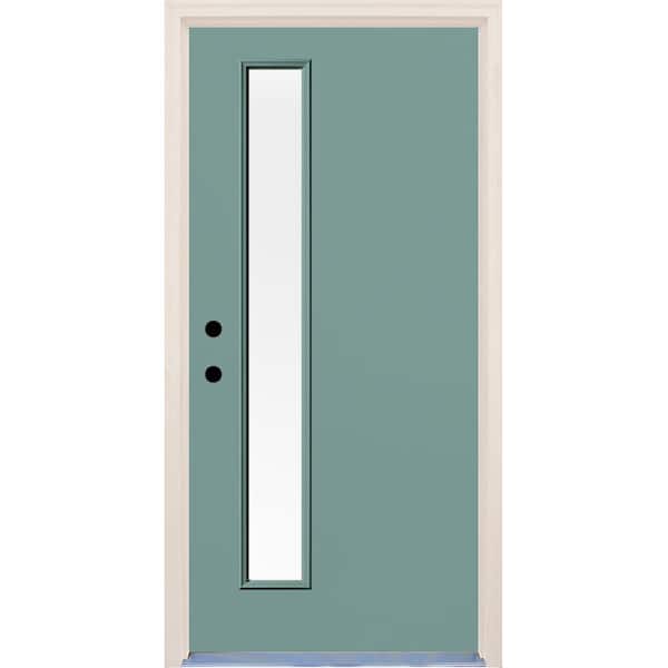 Builders Choice 36 in. x 80 in. Surf Right-Hand 1 Lite Clear Glass Painted Fiberglass Prehung Front Door with Brickmould