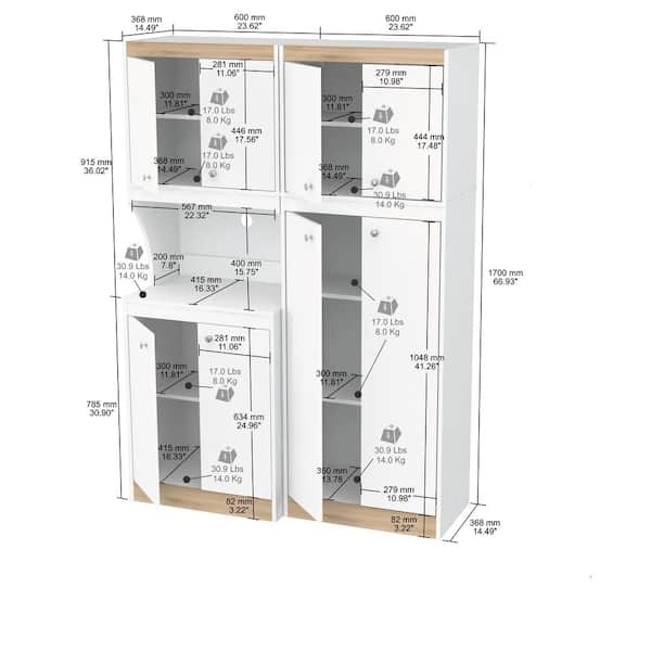 Inval Ready to Assemble 47.2 in. W x 66.93 in. H x 14.49 in. D Kitchen Storage Utility Cabinet in White, Vienes Oak (2-Piece)