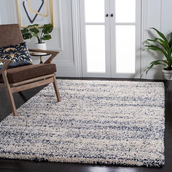 Hudson Shag 6 ft. x 9 ft. Ivory/Navy Solid Marle Area Rug