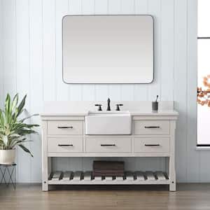 Wesley 60 in. W x 22 in. D Bath Vanity in Weathered White with Engineered Stone Top in Ariston White with White Sink