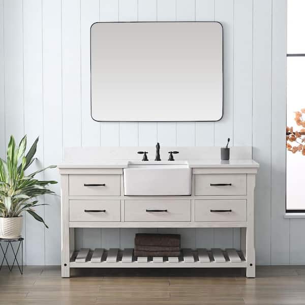 SUDIO Wesley 60 in. W x 22 in. D Bath Vanity in Weathered White with Engineered Stone Top in Ariston White with White Sink