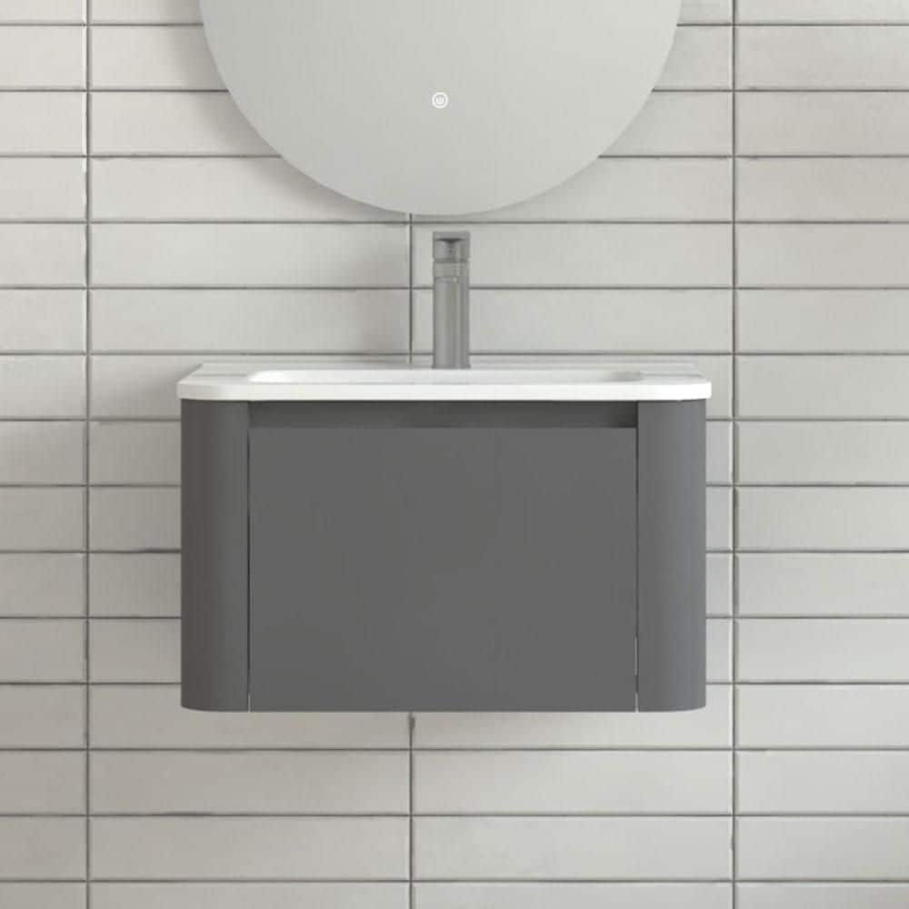 24.02 in. Floating Single Sink Gray Bath Vanity with White Ceramic Top price history on PriceWatchPro