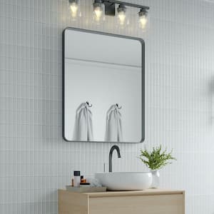 30 in. W x 36 in. H Rectangular Aluminum Framed Wall Bathroom Vanity Mirror in Black