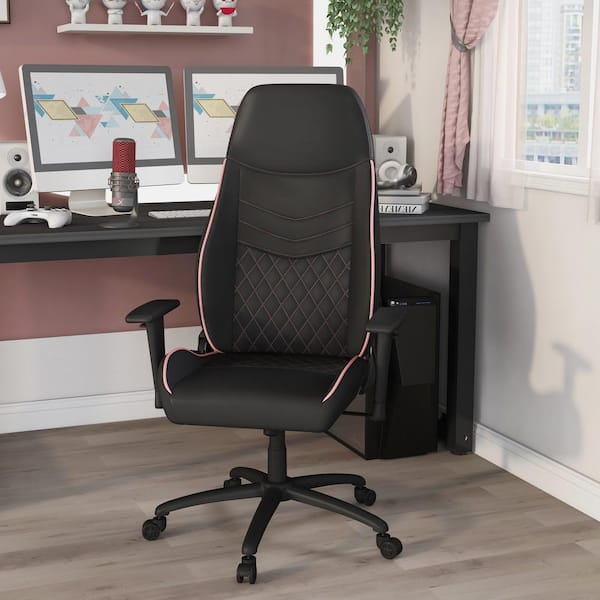 Furniture of America Sem Ergonomic Pink PU Leather Gaming Chair with Diamond Stitching