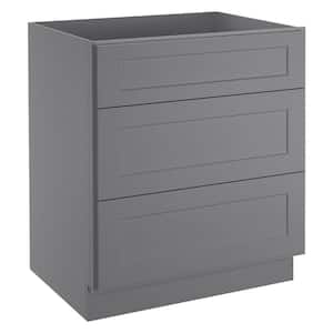 30 in. W x 24 in. D x 34.5 in. H in Shaker Gray Plywood Ready to Assemble Floor Base Kitchen Cabinet with 3 Drawers