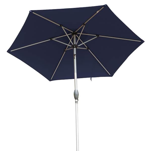 Tileon 7.5 ft. Aluminium Market Patio Umbrella with Push Button Tilt&Crank, 6 Sturdy Ribs,UV Protection Waterproof in Navy Blue
