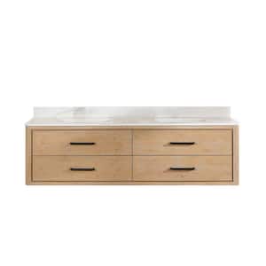 Cristo 72 in. W x 22 in. D x 20.6 in. H Double Sink Bath Vanity in Fir Wood Brown with White Quartz Stone Top