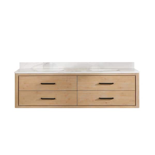 ROSWELL Cristo 72 in. W x 22 in. D x 20.6 in. H Double Sink Bath Vanity in Fir Wood Brown with White Quartz Stone Top
