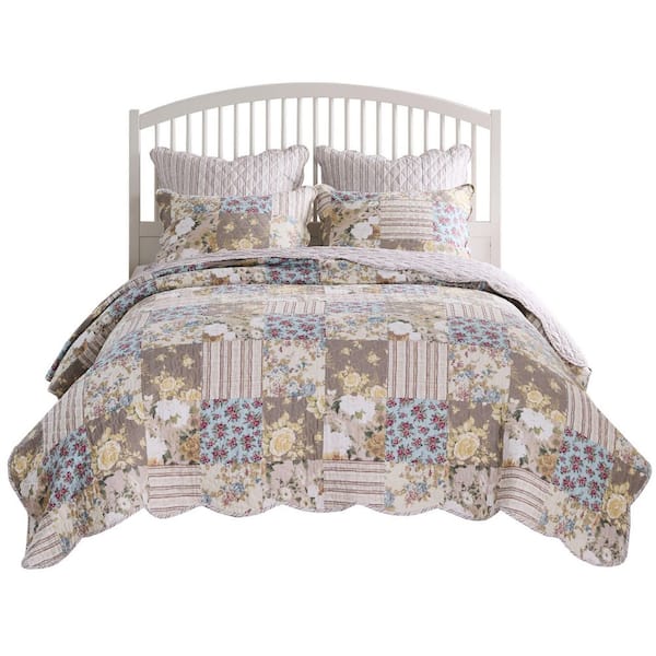 Greenland Home Fashions French Country 3-Piece Traditional Multi Cotton Blend King/Cal King Quilt Set