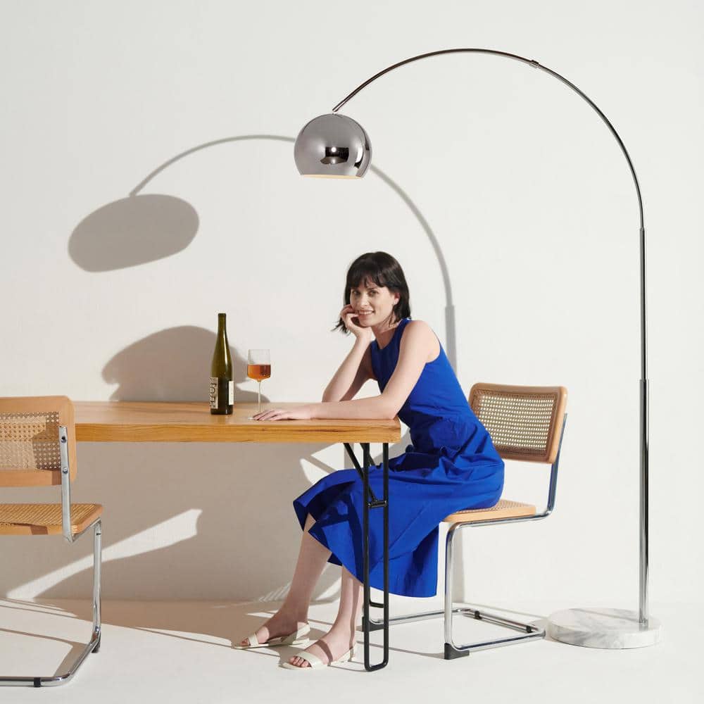 Adjustable Chrome Arc Floor Lamp with Marble Base