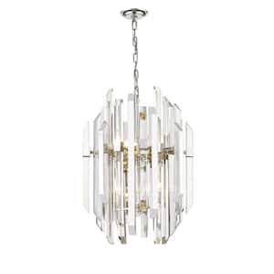 9-Light Polished Nickel Pendant with Clear Crystal