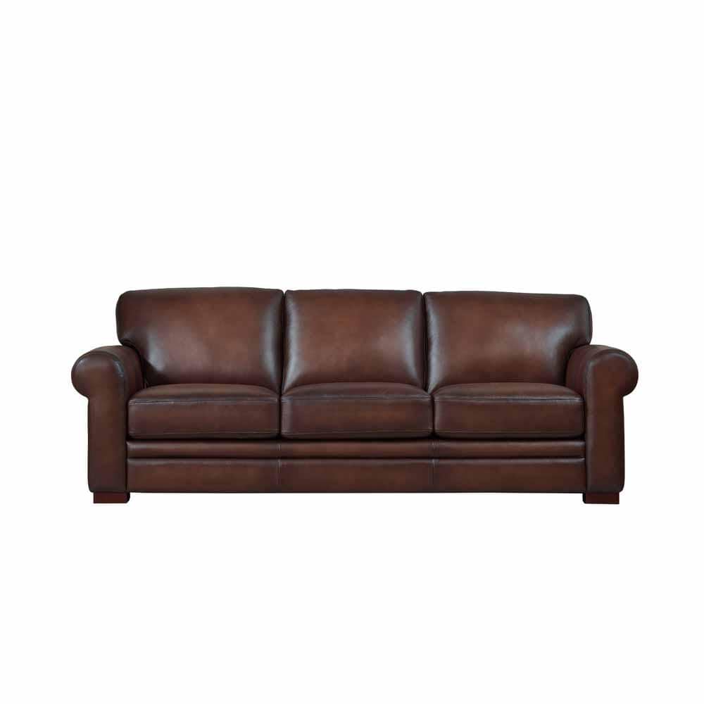 Hydeline Brookfield 95 in. W Rolled Arm Leather Lawson Straight 3-Seater Sofa in Brown, Walnut Brown -  DILLON-30-BRN