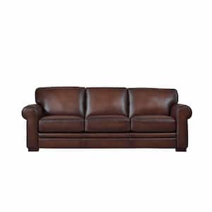 Brookfield 95 in. W Rolled Arm Leather Lawson Straight 3-Seater Sofa in Brown