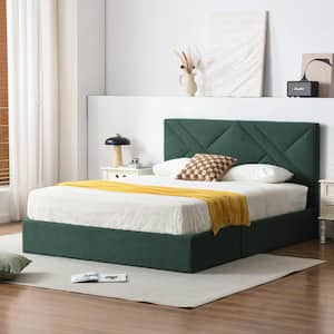 Green Plywood Frame Full Upholstered Platform Bed with Lifting Storage