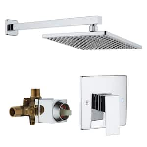 Minimalism Square 1-Spray Patterns 9 in. Wall Mount Rain Fixed Shower Head with Valve in Chrome