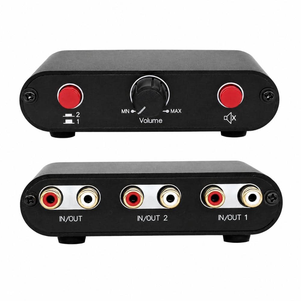 2 Way RCA Stereo Audio Selector Splitter Box 4.25 in x 2.05 in x 1.02 in Compact Speaker Selector