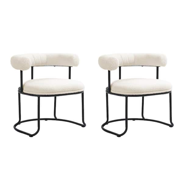 Unbranded Beige Boucle Dining Chairs Set of 2 Mid-Century Modern Curved Backrest Side Chair, Round Upholstered Kitchen Chairs