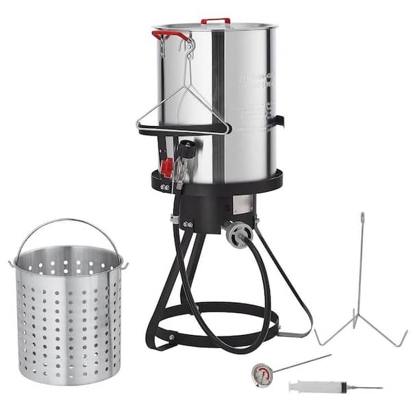 30 qt. Turkey Deep Fryer Cookware Set, Aluminium Boiler Steamer with 54,000 BTU Propane Burner, Basket, Rack