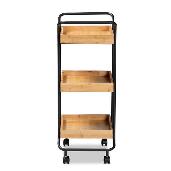 Baxton Studio Baxter Oak Brown and Black Kitchen Cart 207 12098 HD