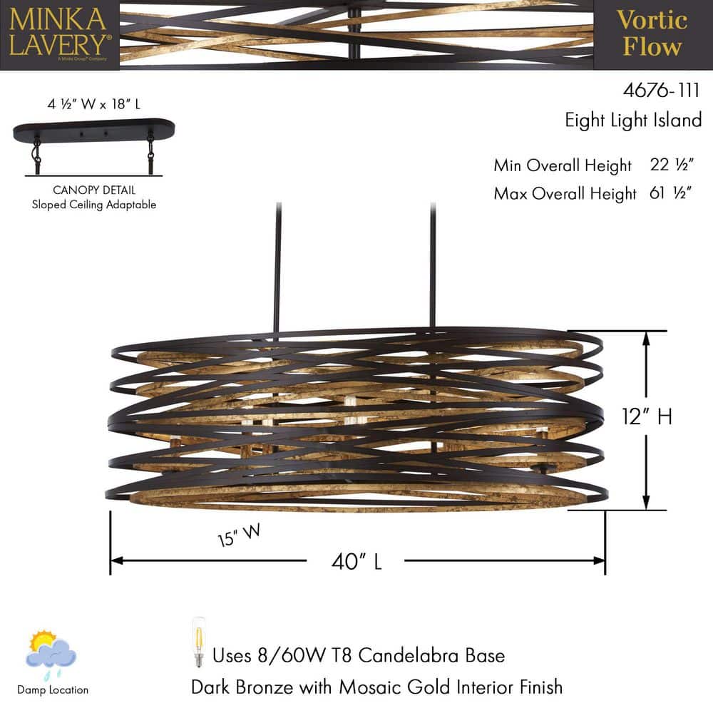 Dark Bronze and Gold 8-Light Aluminum Chandelier