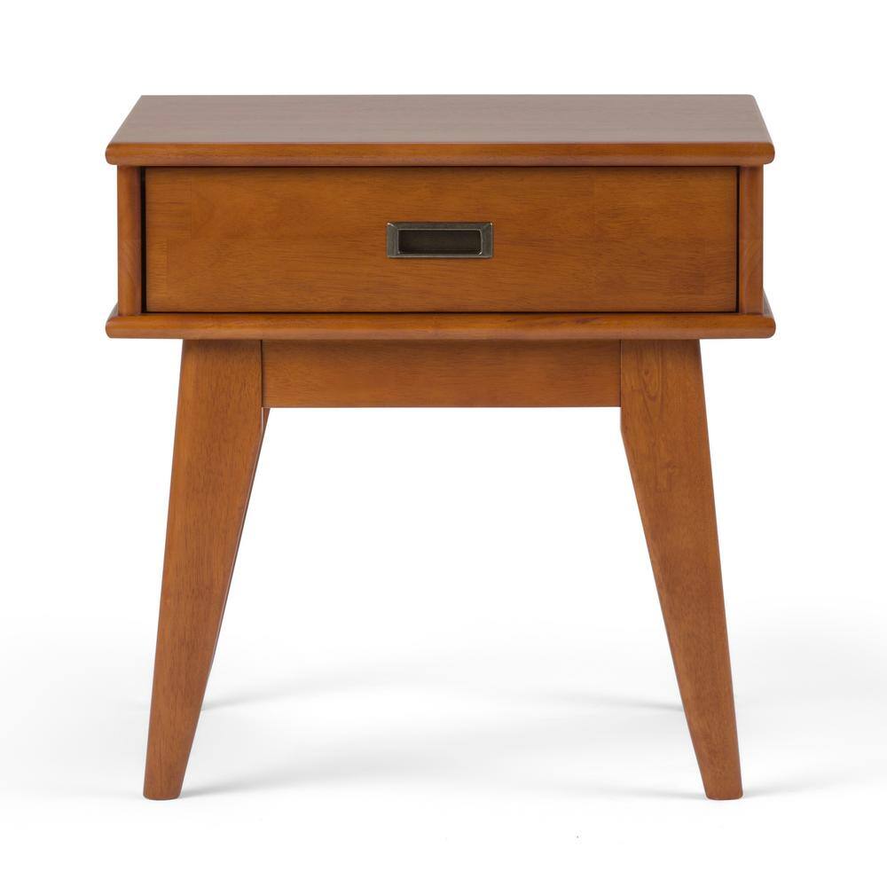 Draper Teak Brown Solid Hardwood End Table with Drawer
