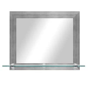 25.5 in. W x 21.5 in. H Rectangle Matte Silver Horizontal Mirror with Tempered Glass Shelf/Chrome Brackets