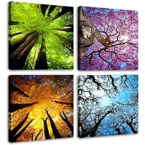 Four Seasons Landscape Color Tree Painting Wall Mural Set of 4