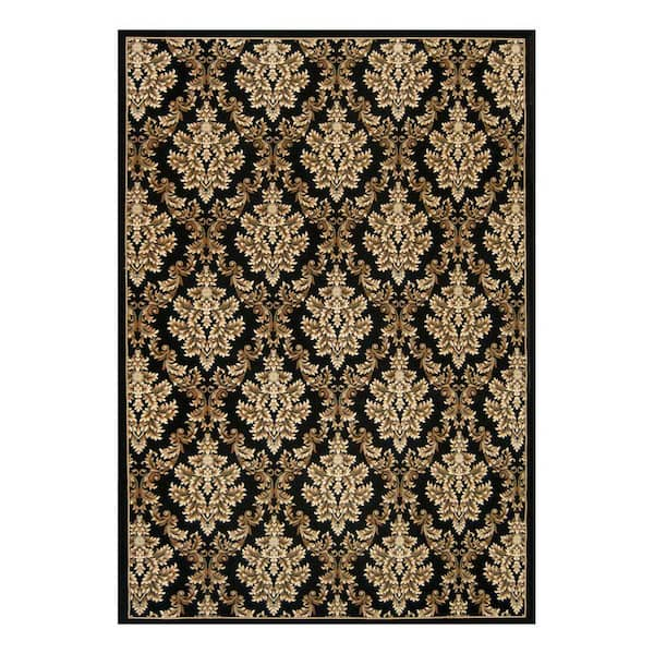 Natco Kurdamir Damask Black 7 ft. 10 in. x 10 ft. 10 in. Area Rug