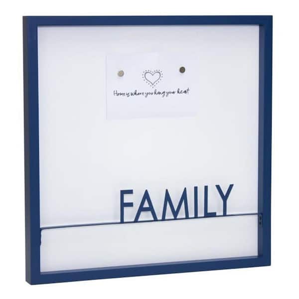 HomeRoots 15.75 in. x 15.75 in. Blue, White Family Wood and Metal Magnetic Memo Wall Art 1-Piece