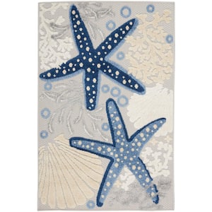 Aloha Blue/Gray 3 ft. x 4 ft. Nautical Contemporary Indoor/Outdoor Patio Kitchen Area Rug
